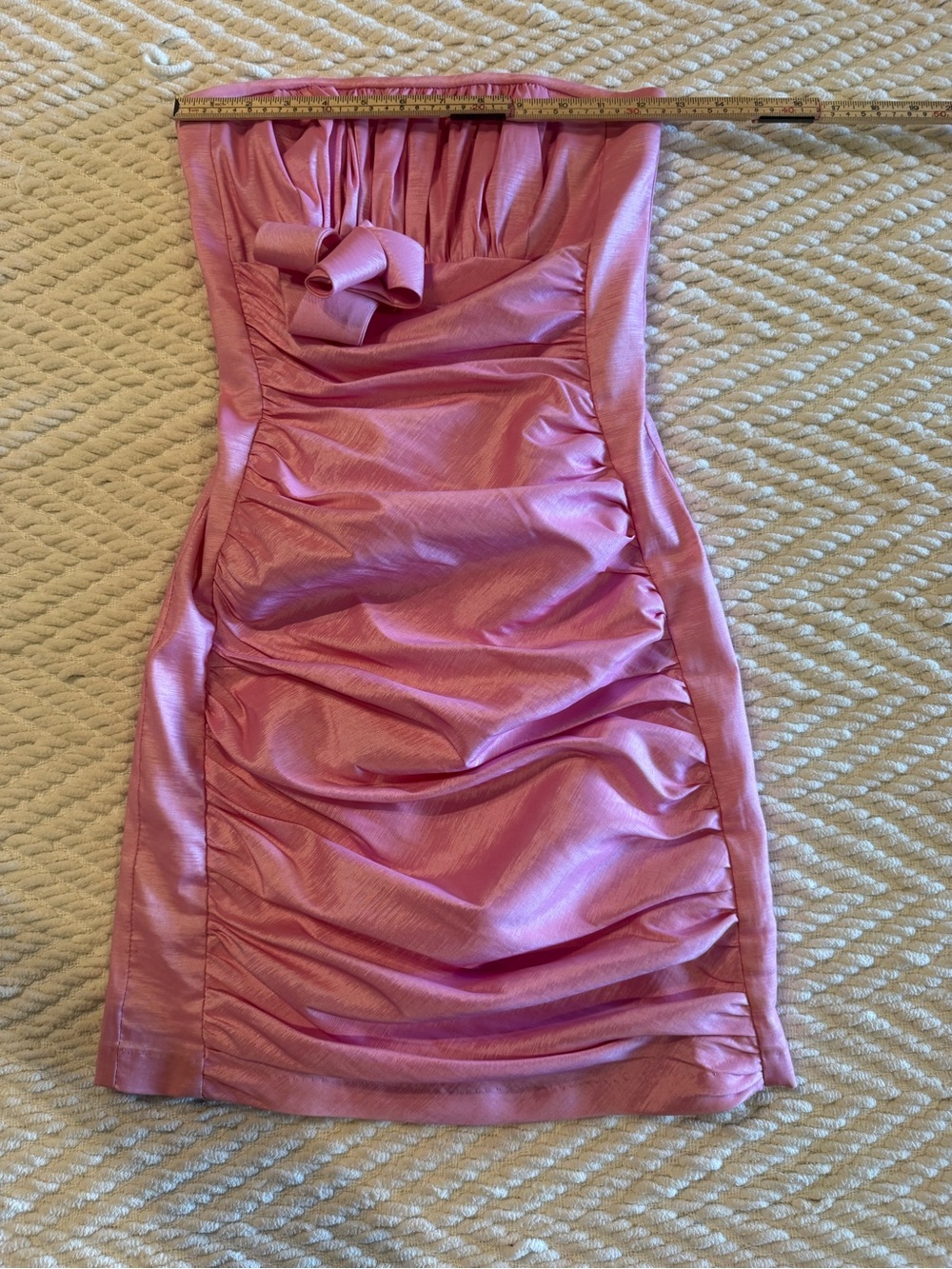 Jessica McClintock Strapless Shimmering Rose Pink Ruched Dress - Picture 3 of 7